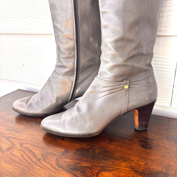 Salvatore Ferragamo Women’s Tall Leather Boots 10 AAA Gray – Made in Italy - Picture 3 of 13